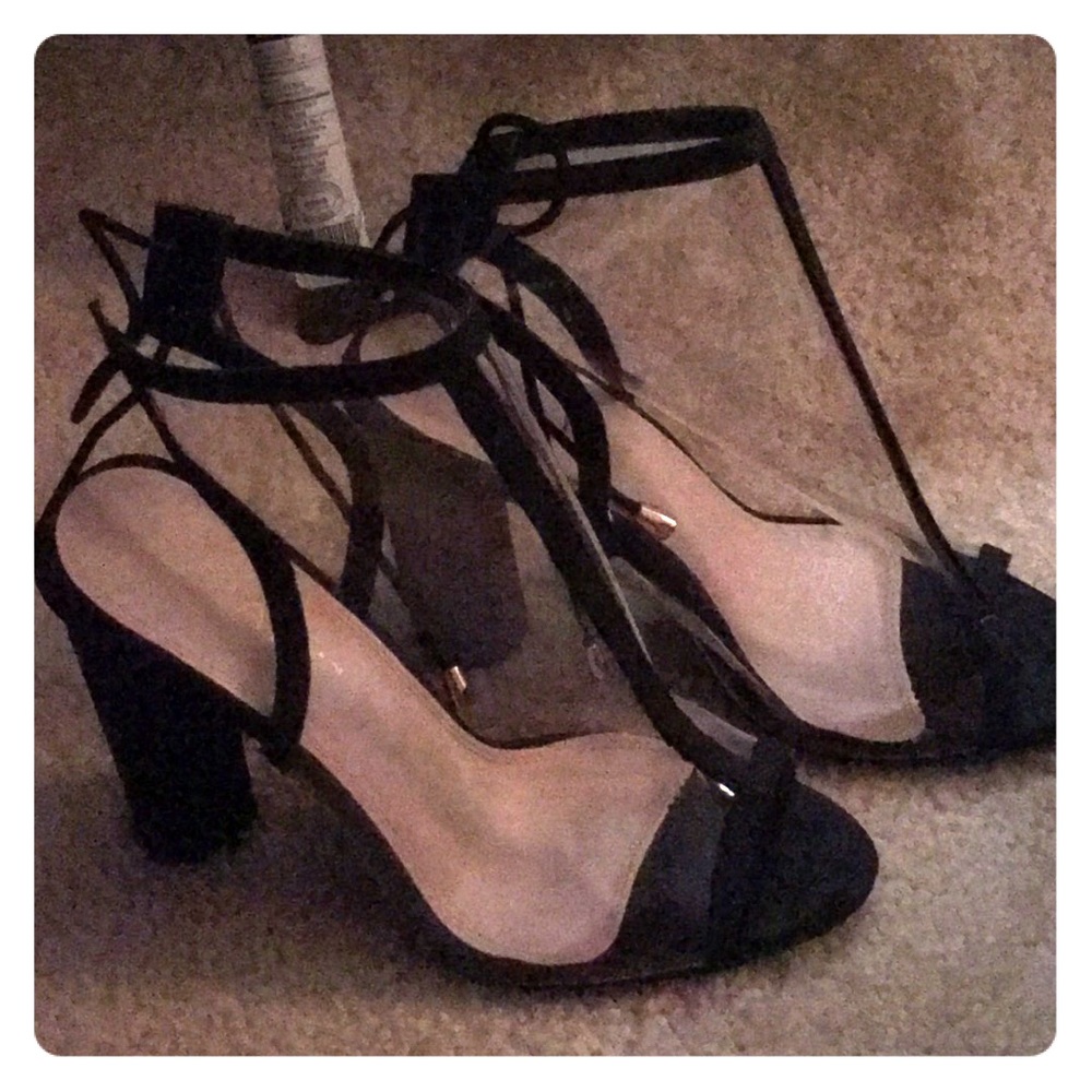 Size 7.5 Black Clear Block Heels with Ties